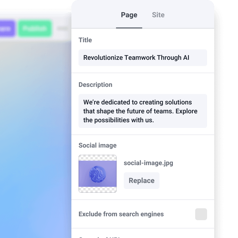 SEO controls within page sidebar in Makeswift builder