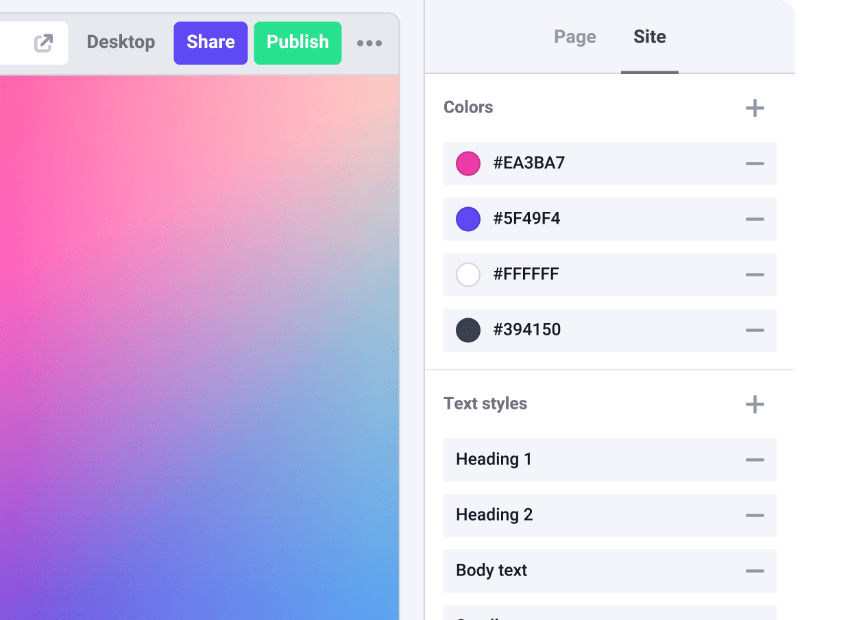 Site theme sidebar in Makeswift builder