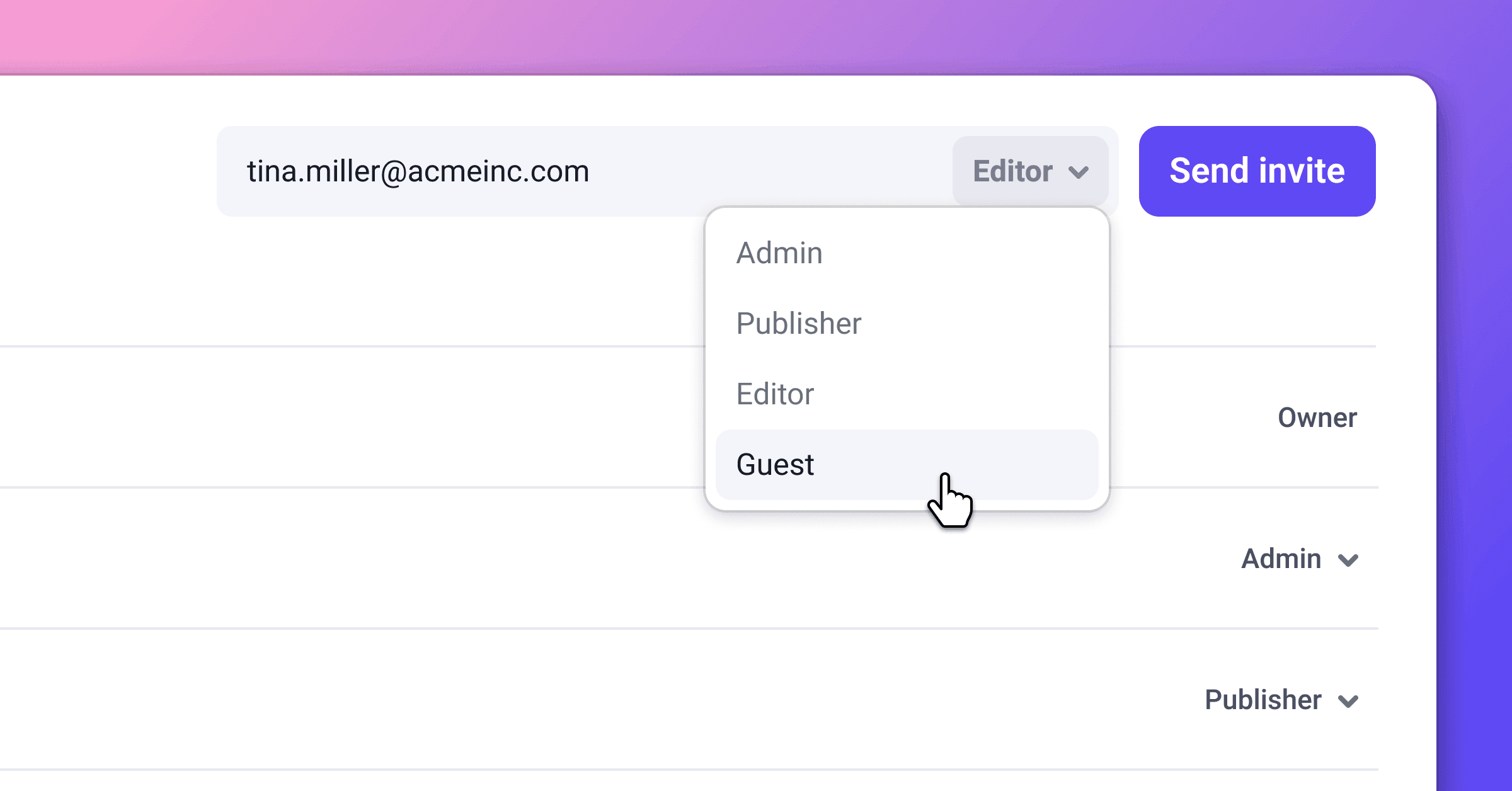 Guest role in user dropdown