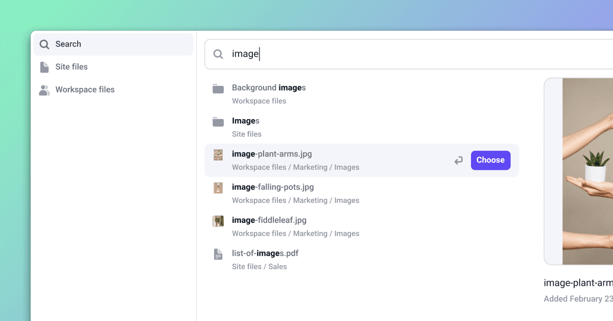 Files search UI in Makeswift